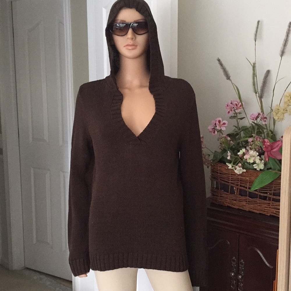 Vintage Talbots mercerized cotton v neck hoodie sweate - Picture 2 of 7